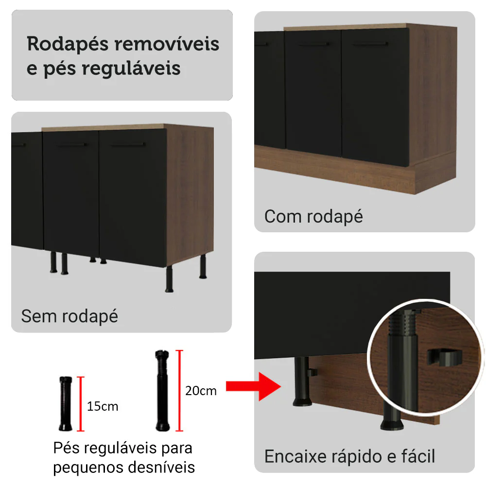 Armário de Cozinha Completa 270cm Rustic/Preto Agata Madesa 11 - Image 9