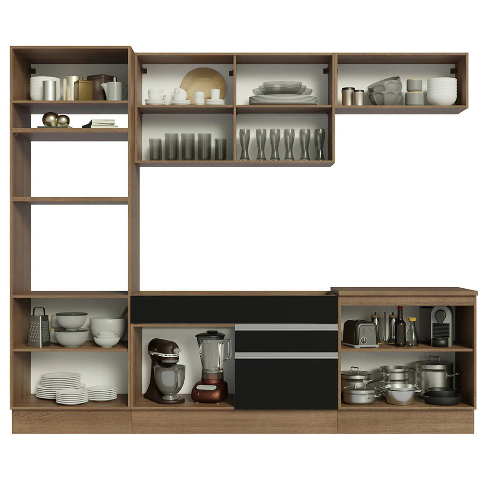Armário de Cozinha Completa 270cm Rustic/Preto Glamy Madesa 13 - Image 12
