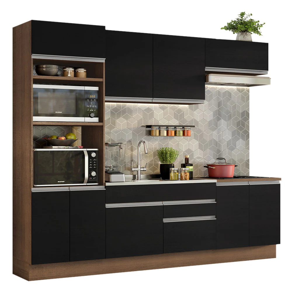 Armário de Cozinha Completa 270cm Rustic/Preto Glamy Madesa 13 - Image 2