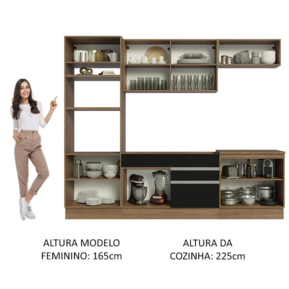 Armário de Cozinha Completa 270cm Rustic/Preto Glamy Madesa 13 - Image 5
