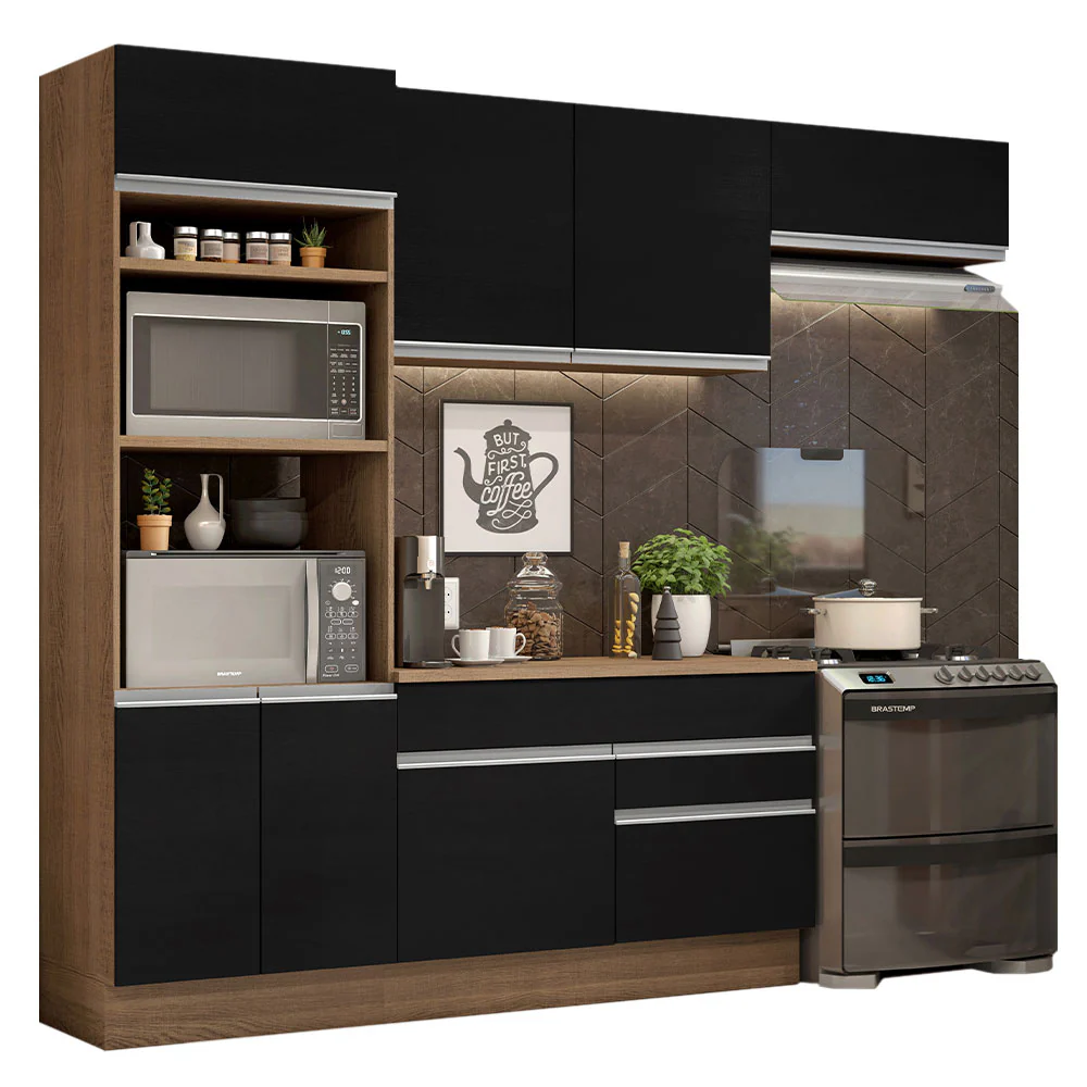 Armário de Cozinha Completa 270cm Rustic/Preto Glamy Madesa 14 - Image 2