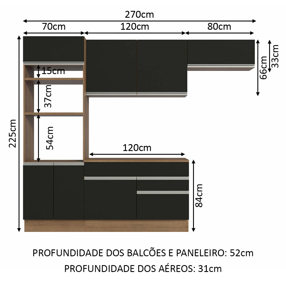 Armário de Cozinha Completa 270cm Rustic/Preto Glamy Madesa 14 - Image 3