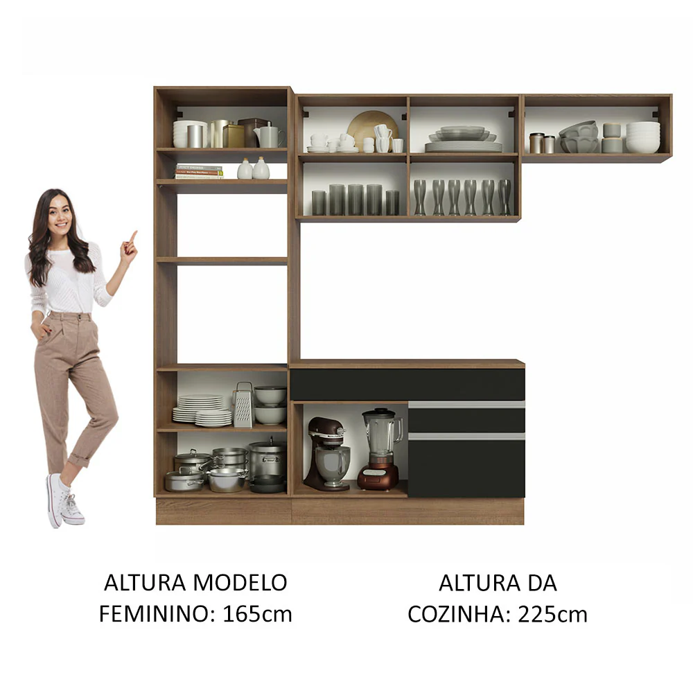Armário de Cozinha Completa 270cm Rustic/Preto Glamy Madesa 14 - Image 5