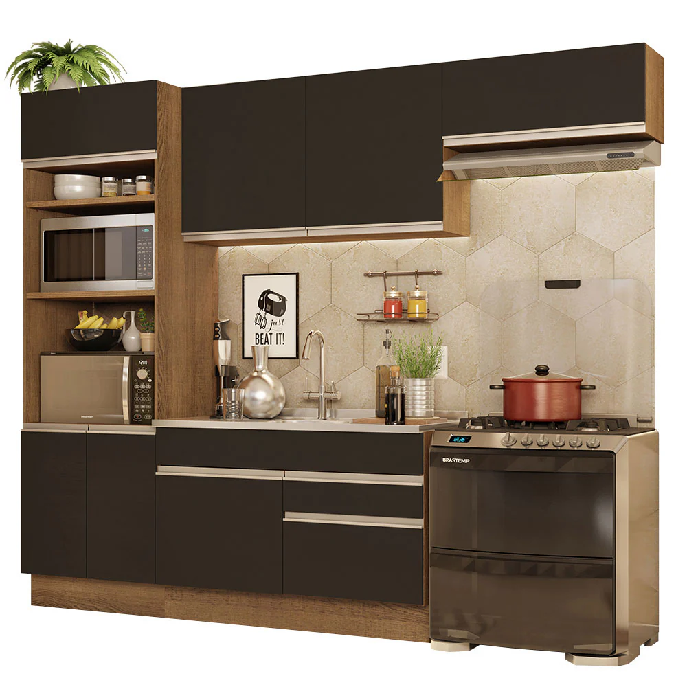Armário de Cozinha Completa 270cm Rustic/Preto Glamy Madesa 15 - Image 2