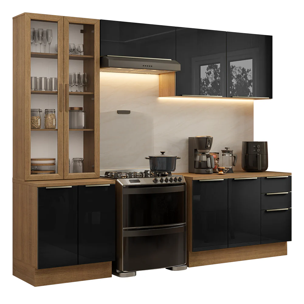Armário de Cozinha Completa 270 x 60 cm Rustic/Preto Lux Madesa 04 - Image 2