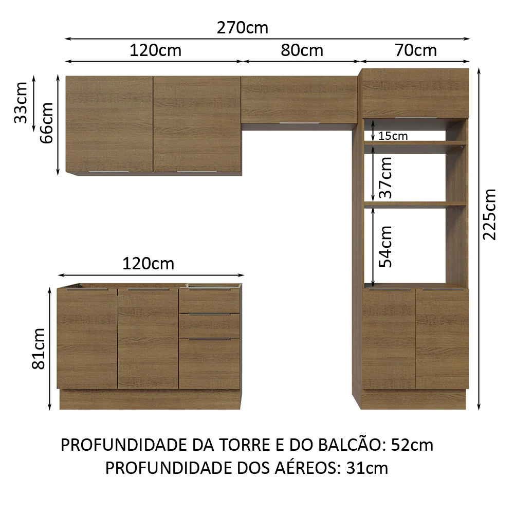 Armário de Cozinha Completa 270cm Rustic Stella Madesa 05 - Image 3