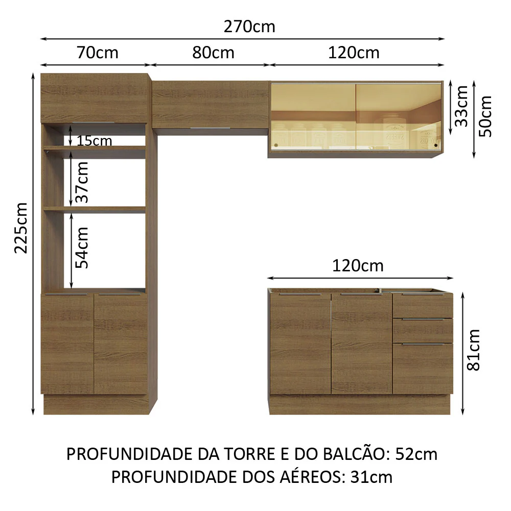 Armário de Cozinha Completa 270cm Rustic Stella Madesa 06 - Image 3
