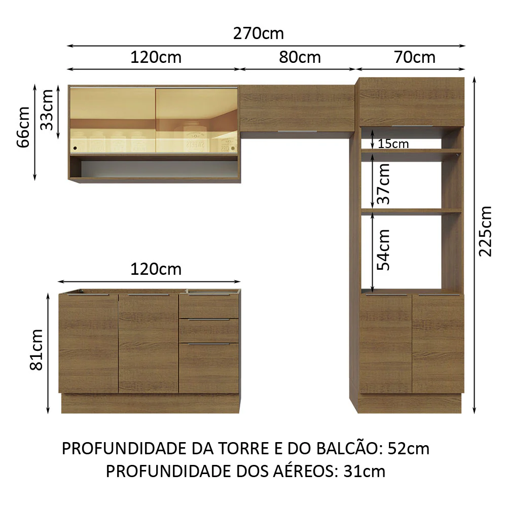 Armário de Cozinha Completa 270cm Rustic Stella Madesa 07 - Image 3