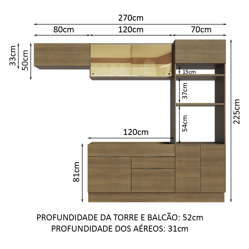 Armário de Cozinha Completa 270cm Rustic Stella Madesa 08 - Image 3