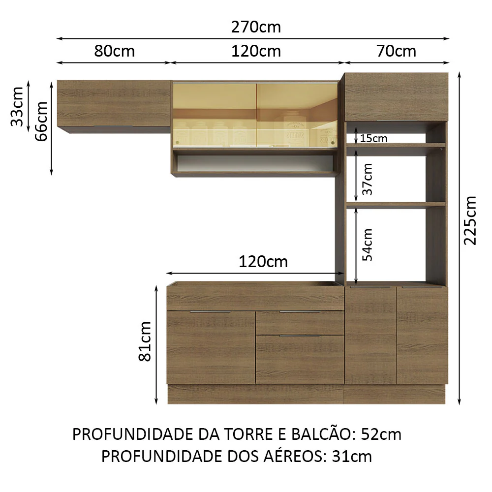 Armário de Cozinha Completa 270cm Rustic Stella Madesa 09 - Image 4