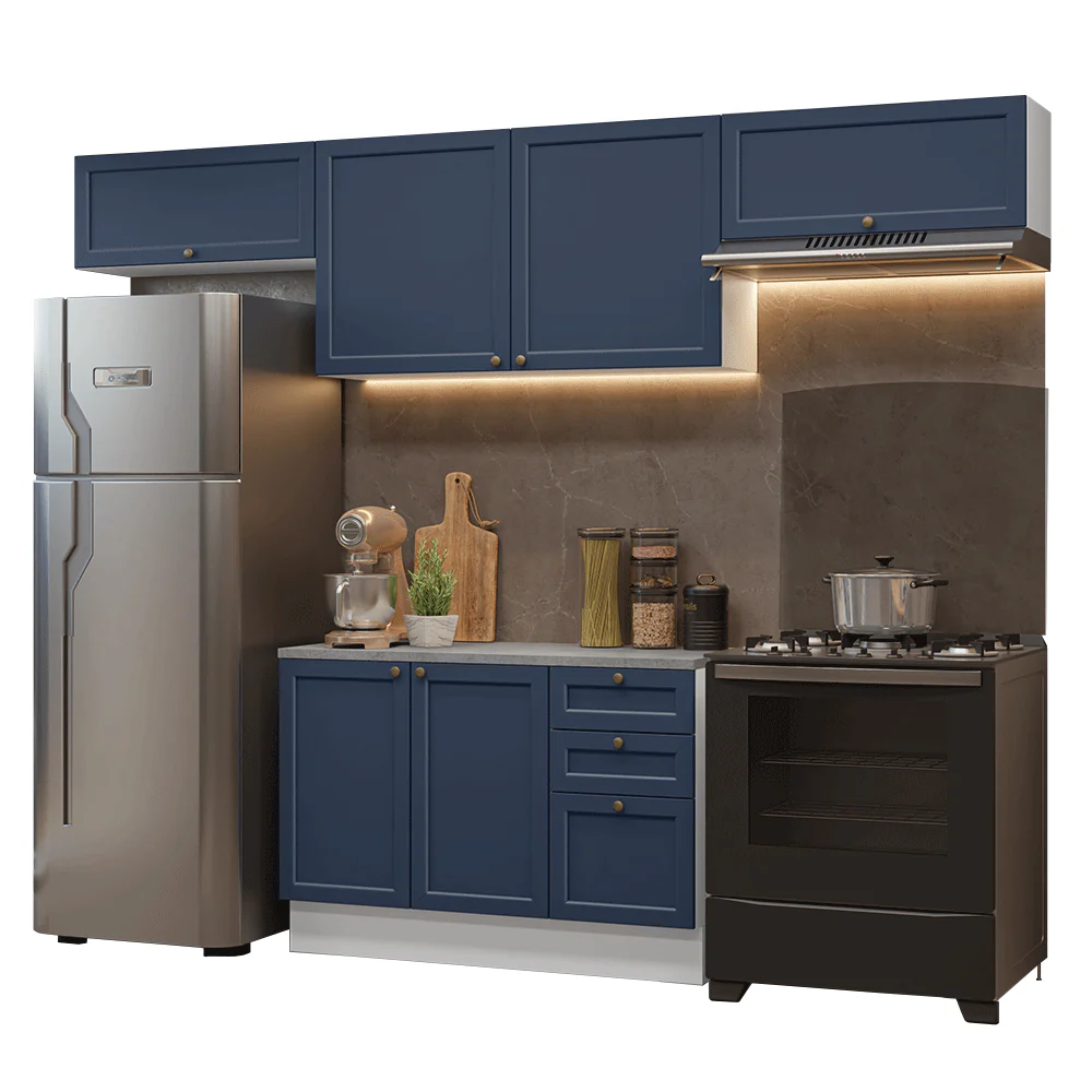 Armário de Cozinha Completa 280 cm Branco/Azul Vik Madesa 01 - Image 2