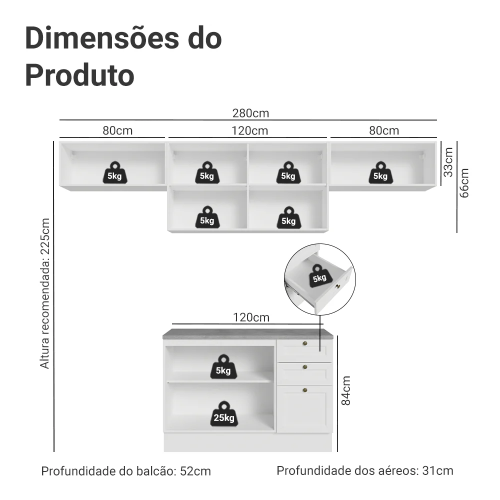 Armário de Cozinha Completa 280 cm Branco Vik Madesa 01 - Image 3