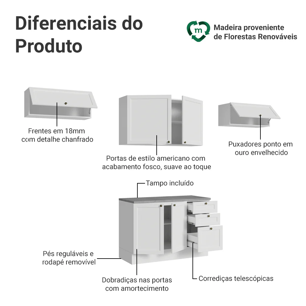 Armário de Cozinha Completa 280 cm Branco Vik Madesa 01 - Image 4