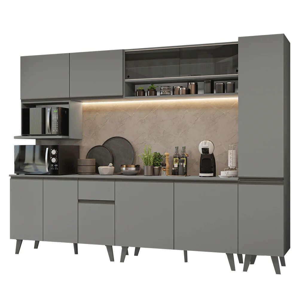 Armário de Cozinha Completa 280 cm Cinza Nice Madesa 03 - Image 2