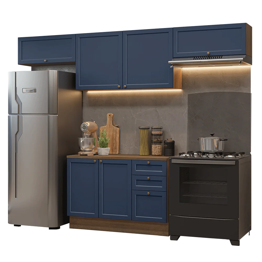 Armário de Cozinha Completa 280 cm Rustic/Azul Vik Madesa 01 - Image 2