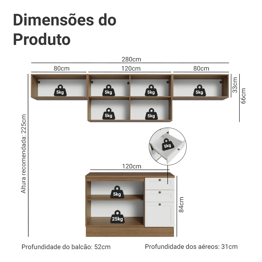 Armário de Cozinha Completa 280 cm Rustic/Branco Vik Madesa 01 - Image 3