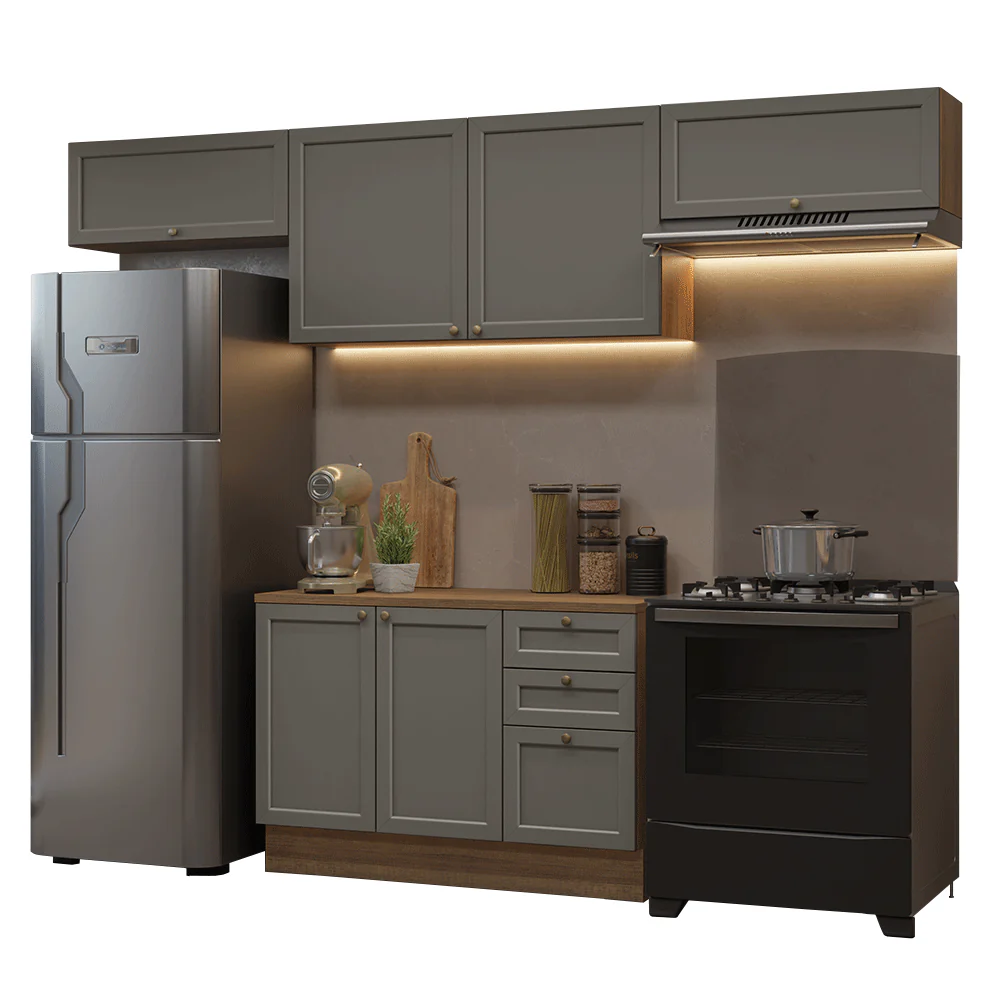 Armário de Cozinha Completa 280 cm Rustic/Cinza Vik Madesa 01 - Image 2