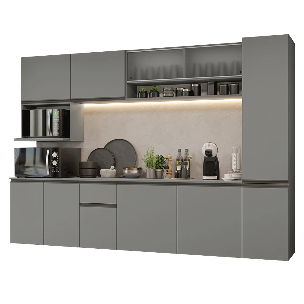 Armário de Cozinha Completa 280 cm Suspensa Cinza Nice Madesa 04 - Image 2