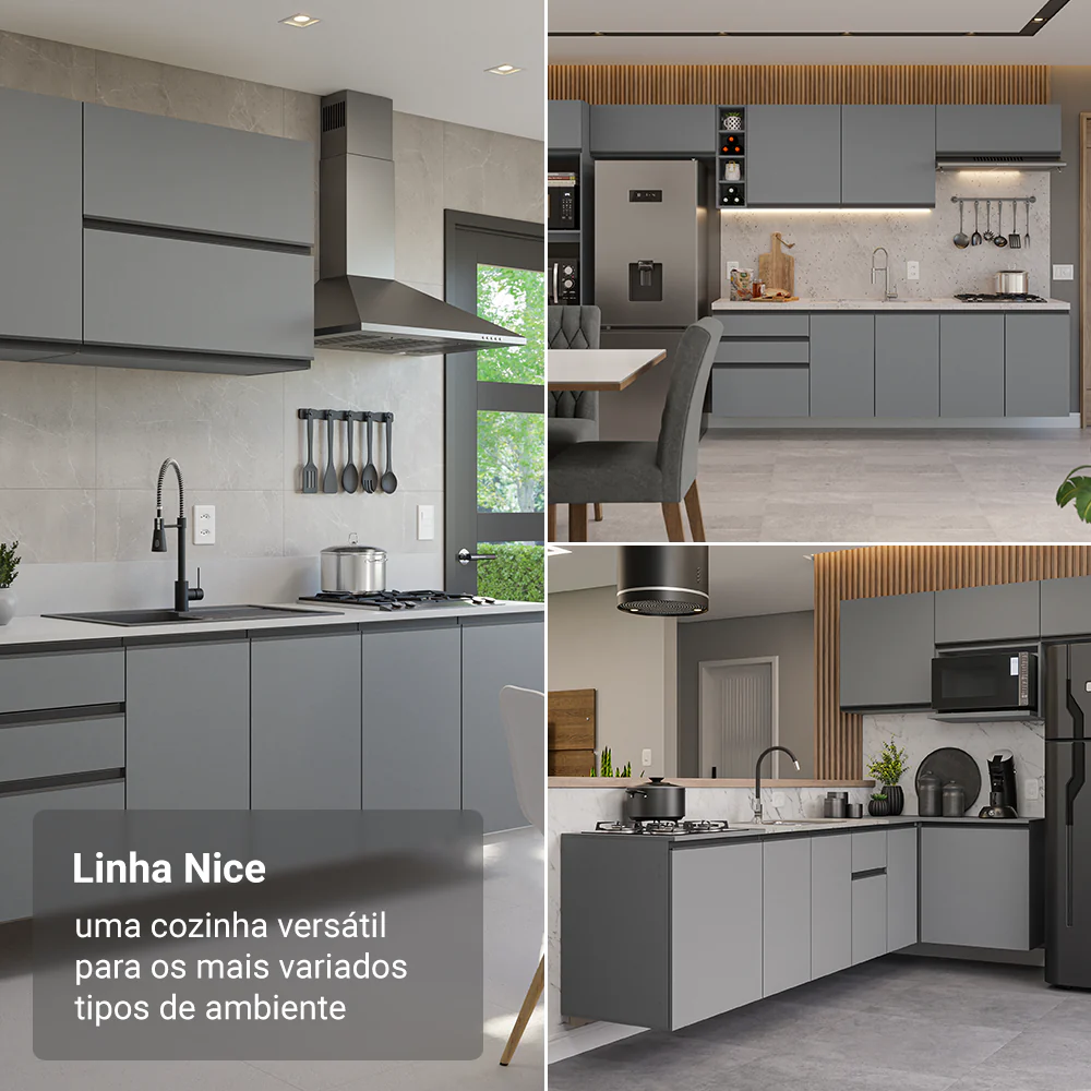 Armário de Cozinha Completa 280 cm Suspensa Cinza Nice Madesa 04 - Image 5