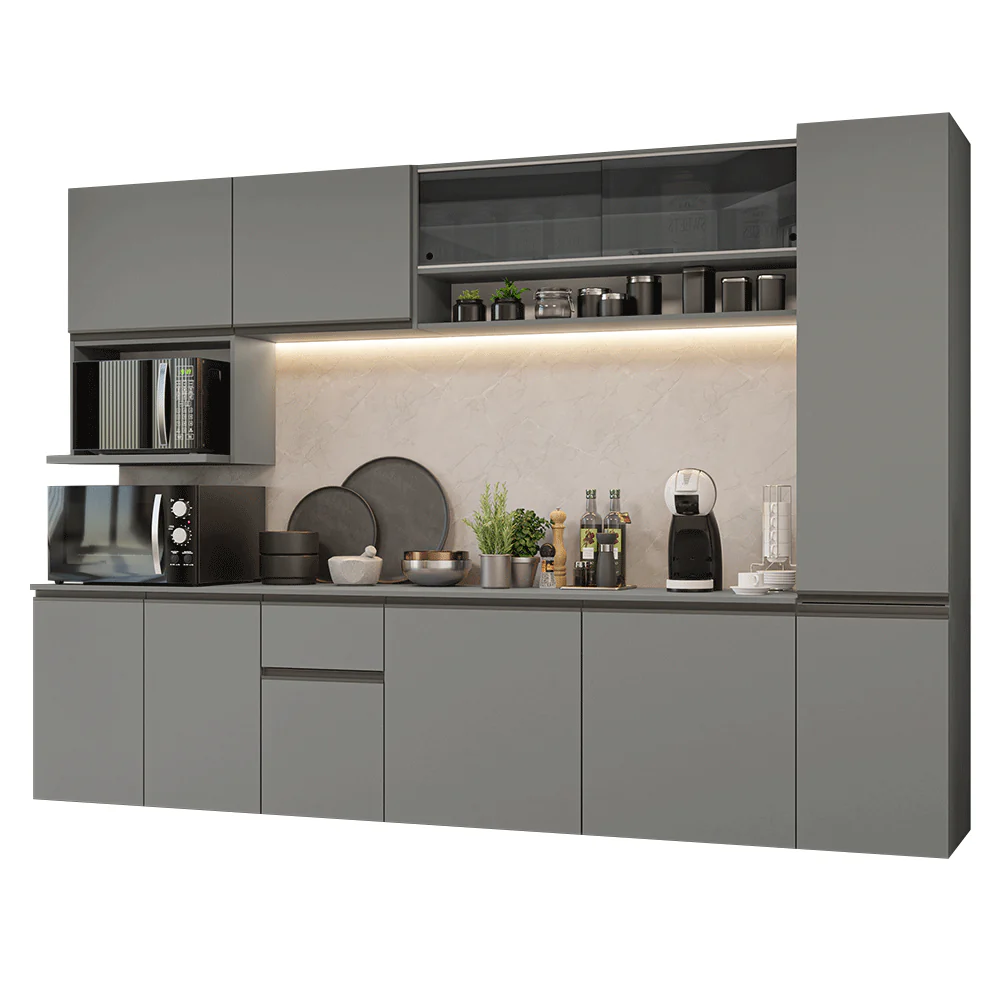 Armário de Cozinha Completa 280 cm Suspensa Cinza Nice Madesa 05 - Image 2