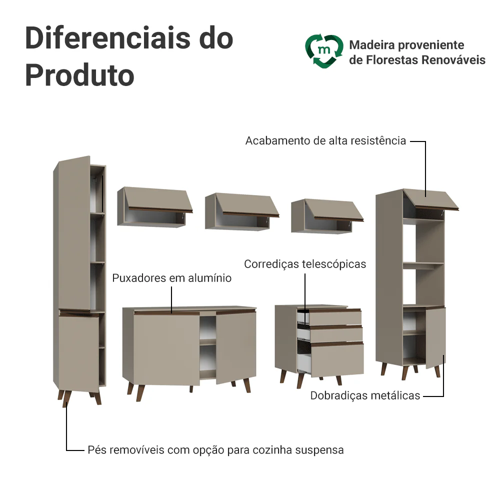 Armário de Cozinha Completa 280cm Crema Nice Madesa 01 - Image 4