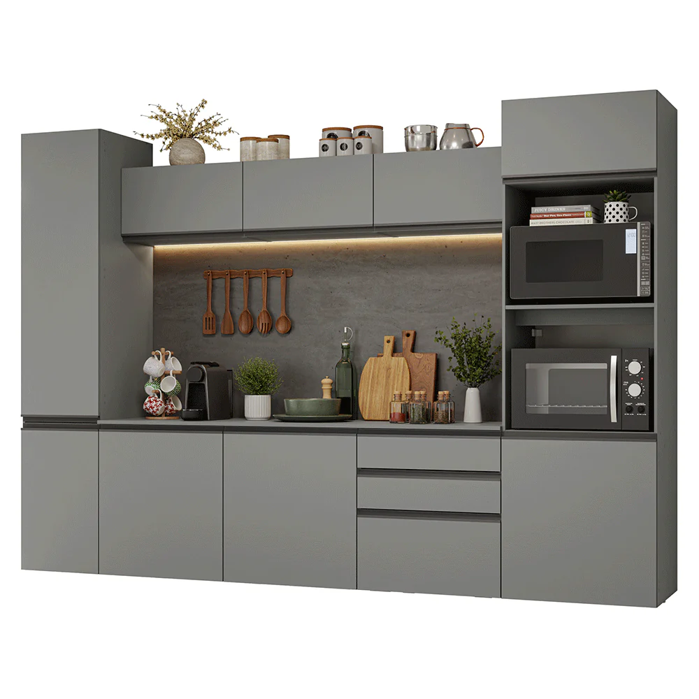 Armário de Cozinha Completa 280cm Suspensa Cinza Nice Madesa 06 - Image 2