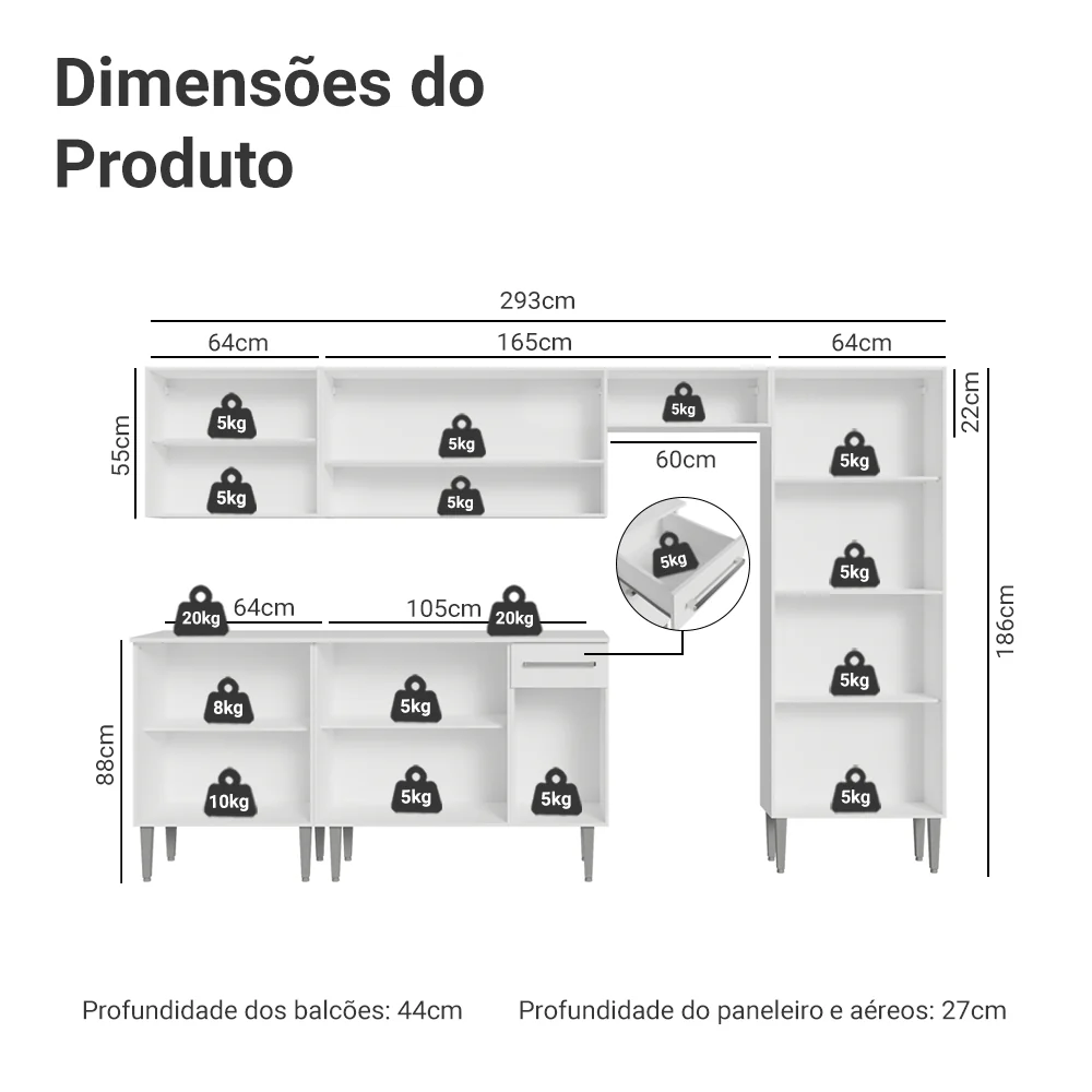 Armário de Cozinha Completa 293cm Branco Emilly Madesa 01 - Image 3