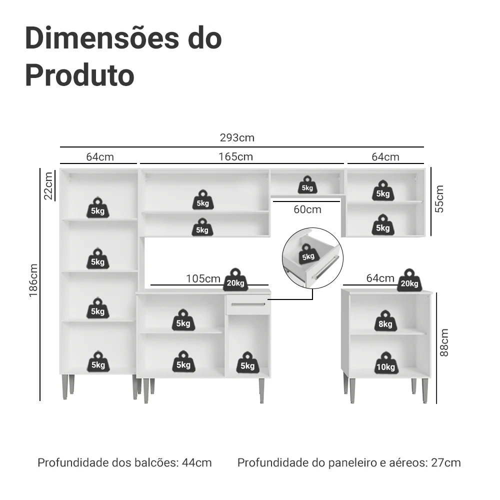 Armário de Cozinha Completa 293cm Branco Emilly Madesa 02 - Image 3