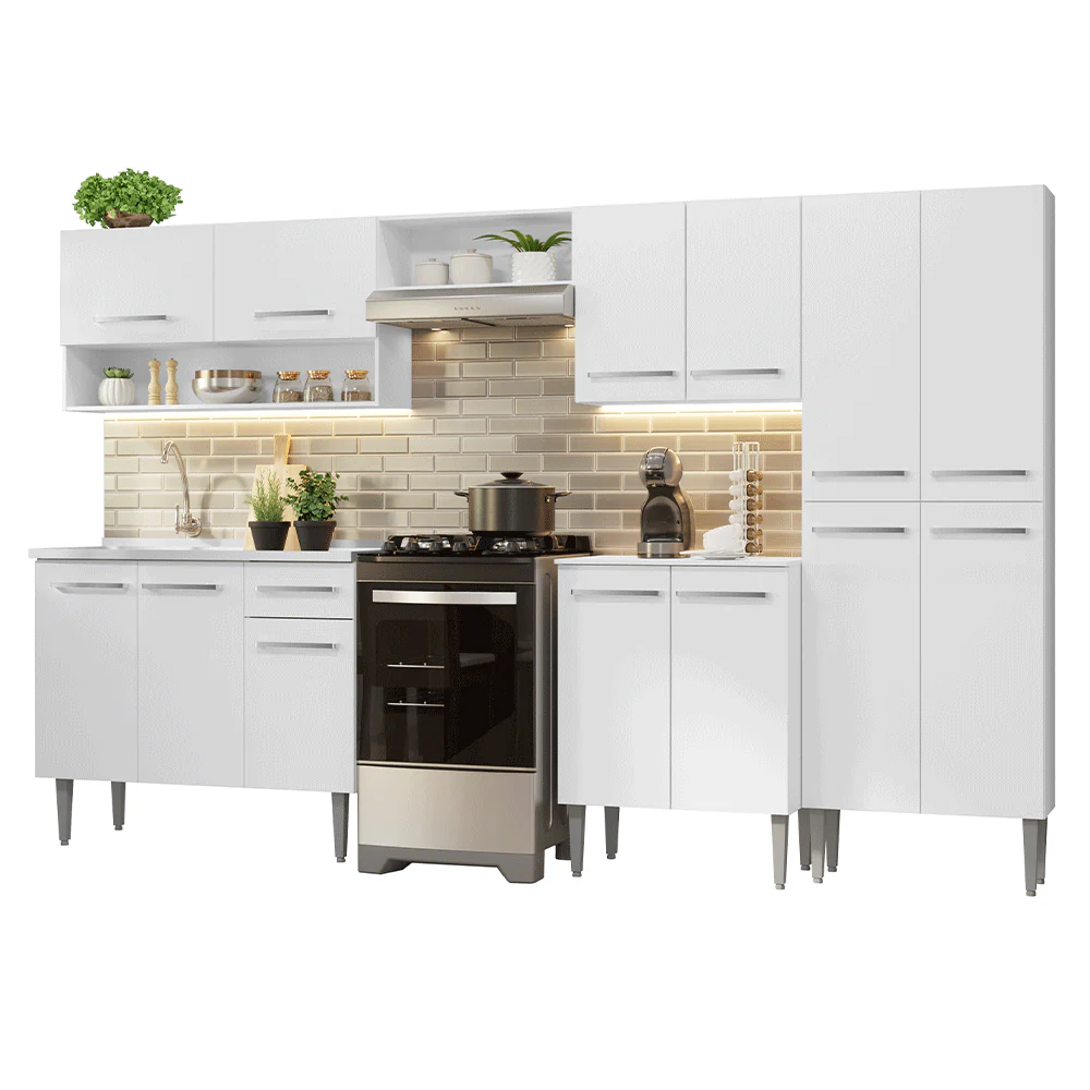 Armário de Cozinha Completa 293cm com Pia Branco Emilly Madesa 09 - Image 2