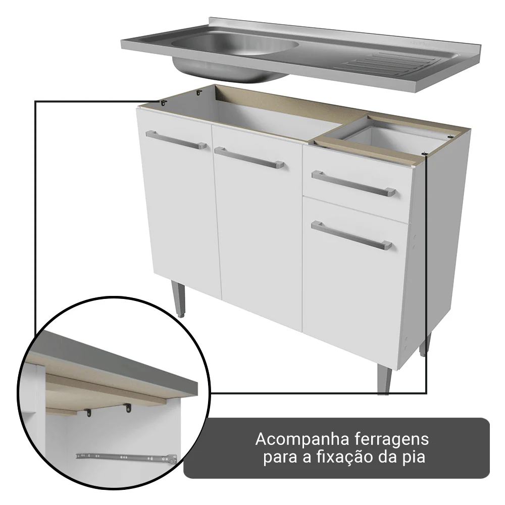 Armário de Cozinha Completa 293cm com Pia Branco Emilly Madesa 09 - Image 8