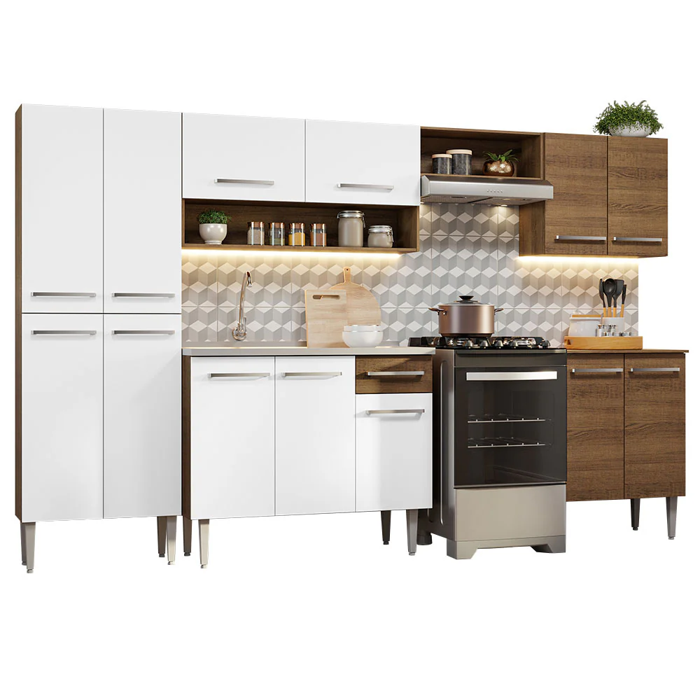 Armário de Cozinha Completa 293cm com Pia Rustic/Branco Emilly Madesa 08 - Image 2
