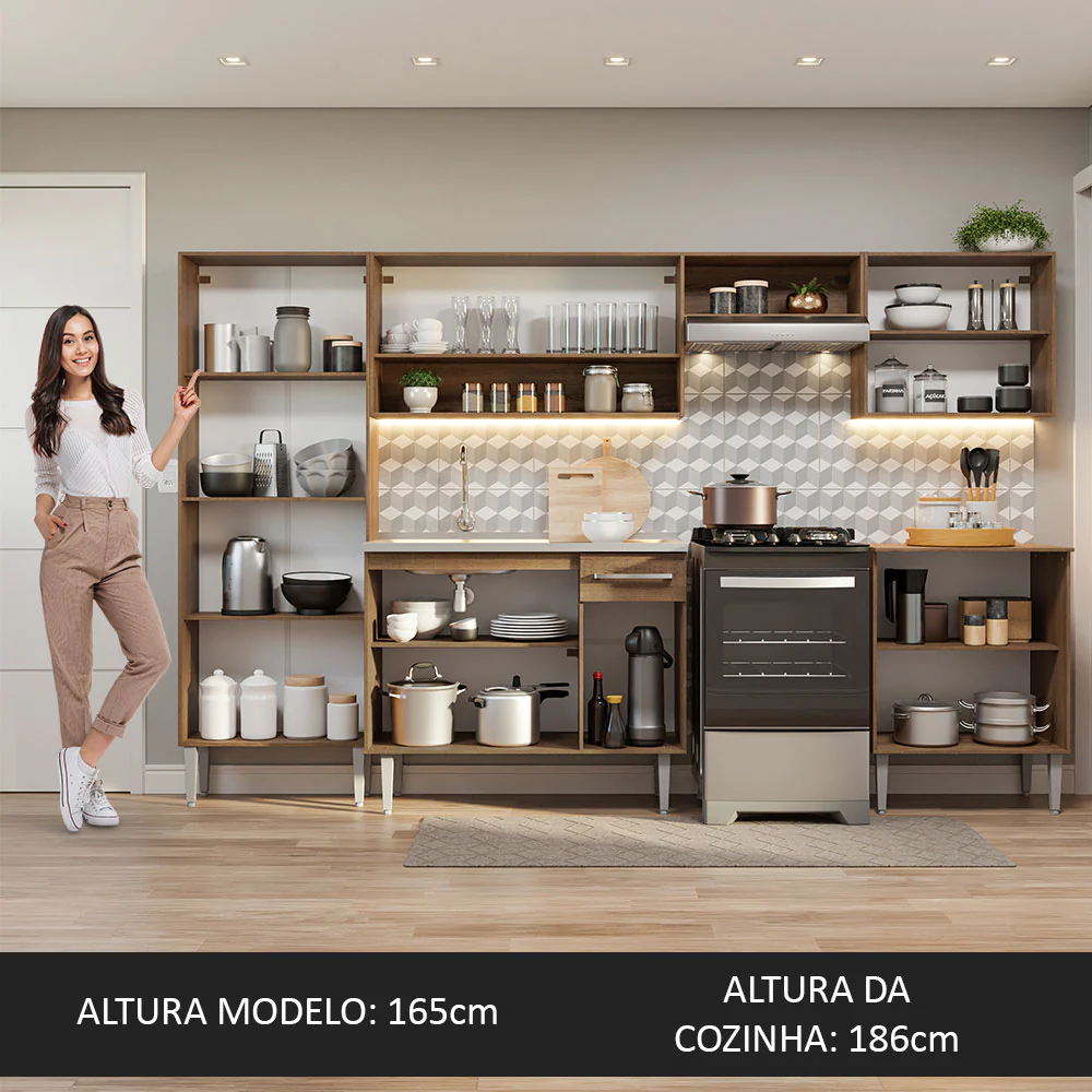 Armário de Cozinha Completa 293cm com Pia Rustic/Branco Emilly Madesa 08 - Image 5