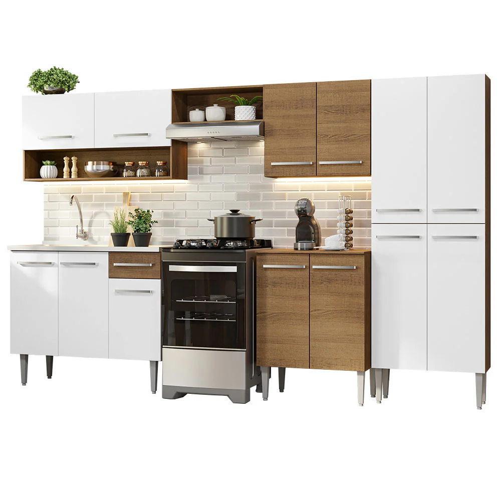 Armário de Cozinha Completa 293cm com Pia Rustic/Branco Emilly Madesa 09 - Image 2
