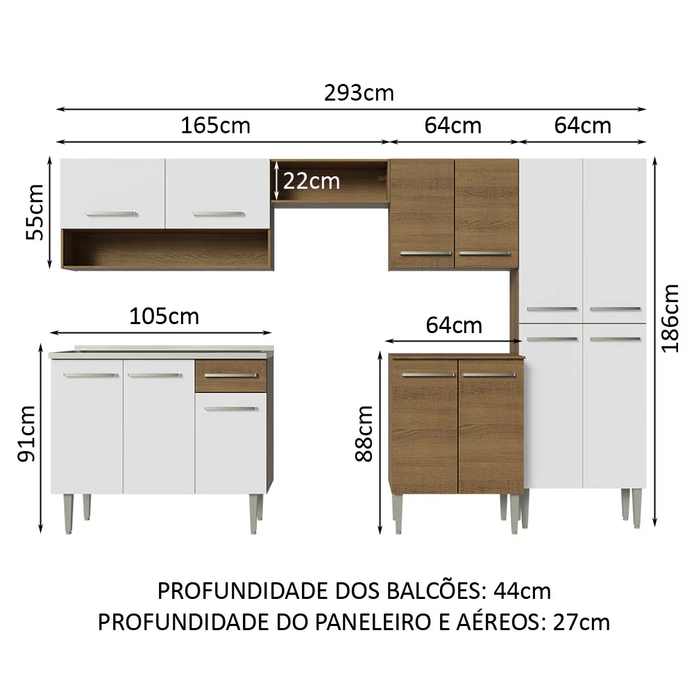 Armário de Cozinha Completa 293cm com Pia Rustic/Branco Emilly Madesa 09 - Image 3