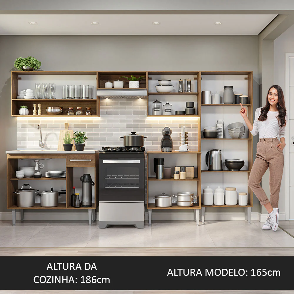 Armário de Cozinha Completa 293cm com Pia Rustic/Branco Emilly Madesa 09 - Image 5