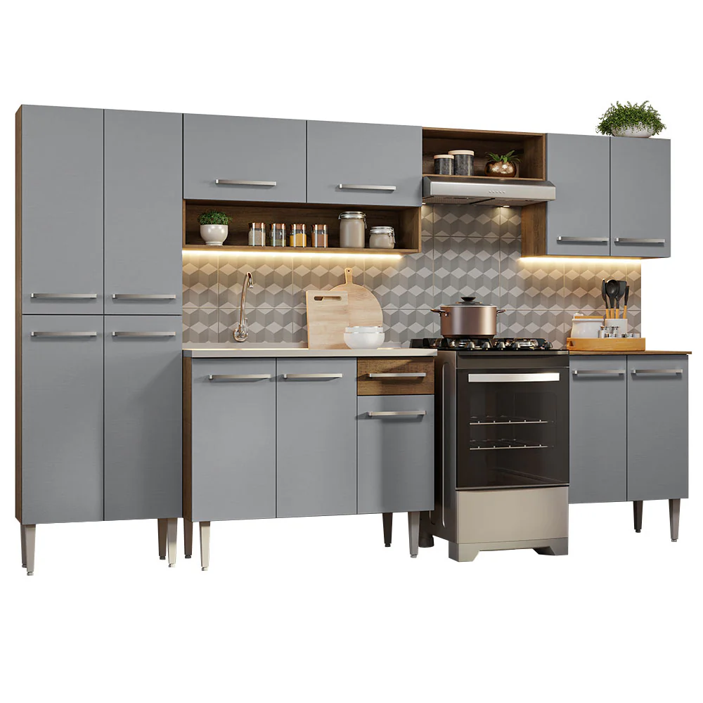 Armário de Cozinha Completa 293cm com Pia Rustic/Cinza Emilly Madesa 08 - Image 2