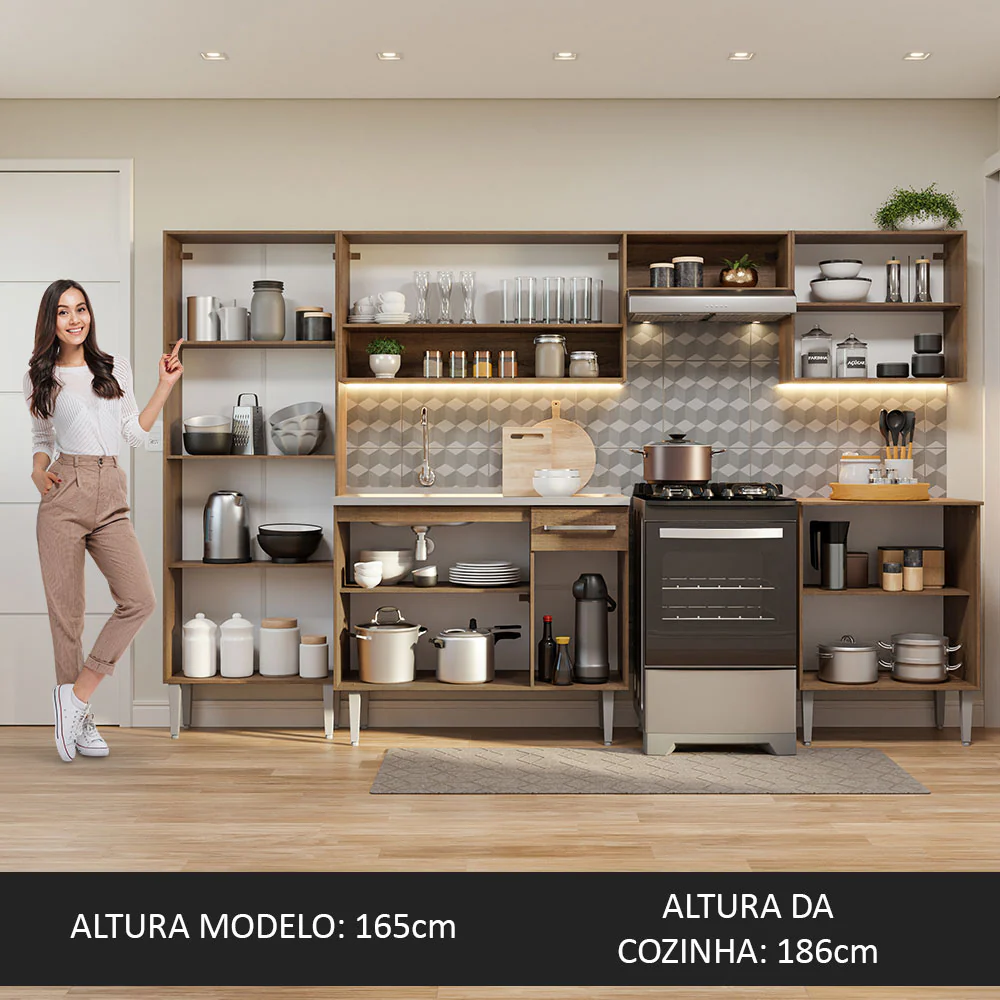 Armário de Cozinha Completa 293cm com Pia Rustic/Cinza Emilly Madesa 08 - Image 4