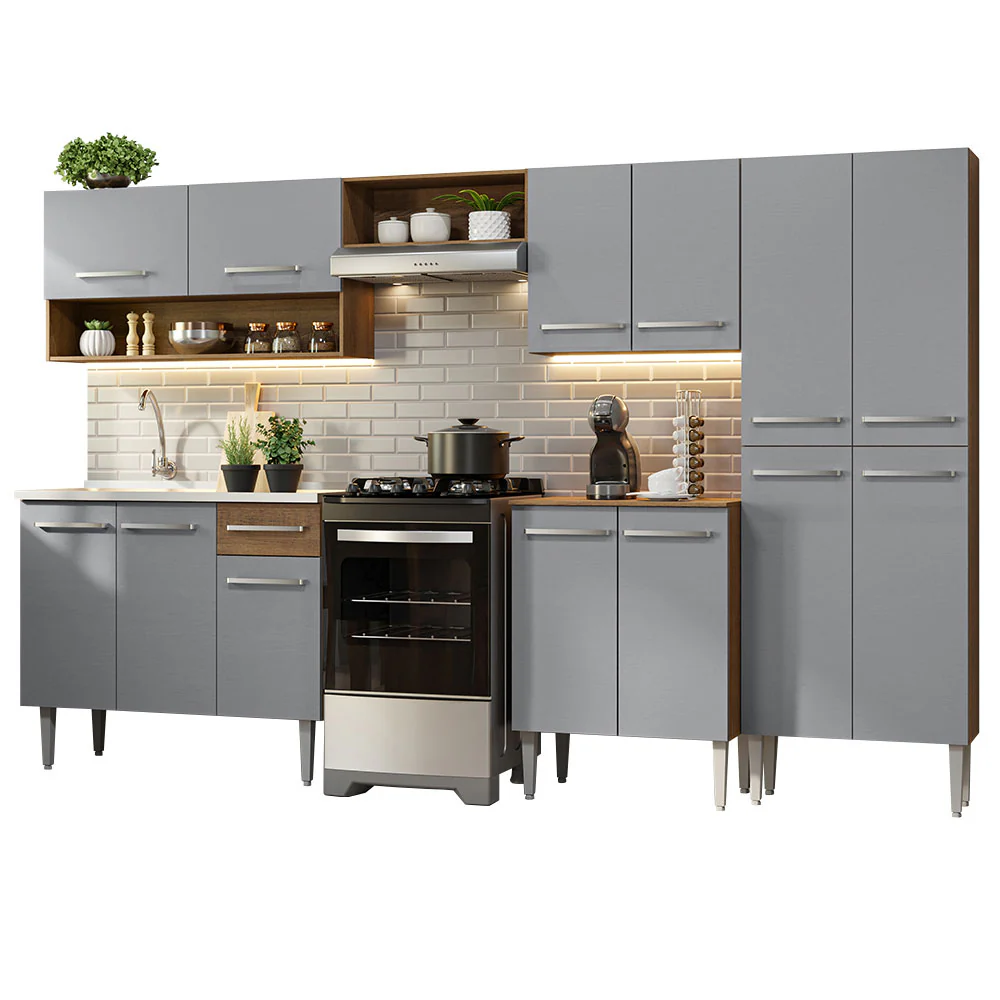 Armário de Cozinha Completa 293cm com Pia Rustic/Cinza Emilly Madesa 09 - Image 2