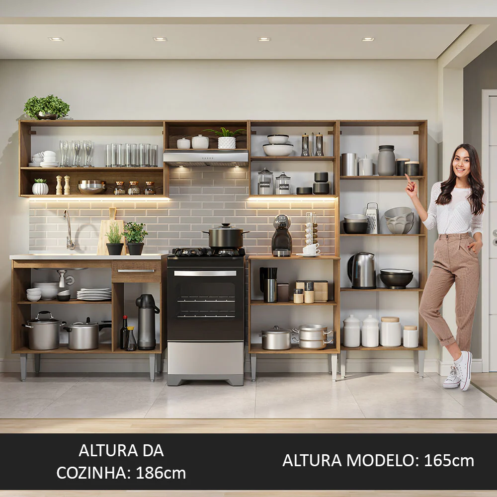 Armário de Cozinha Completa 293cm com Pia Rustic/Cinza Emilly Madesa 09 - Image 5