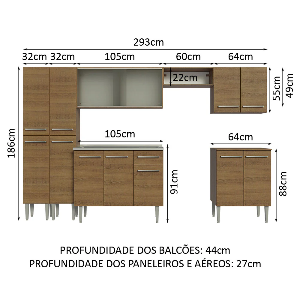 Armário de Cozinha Completa 293cm com Pia Rustic Emilly Madesa 06 - Image 3