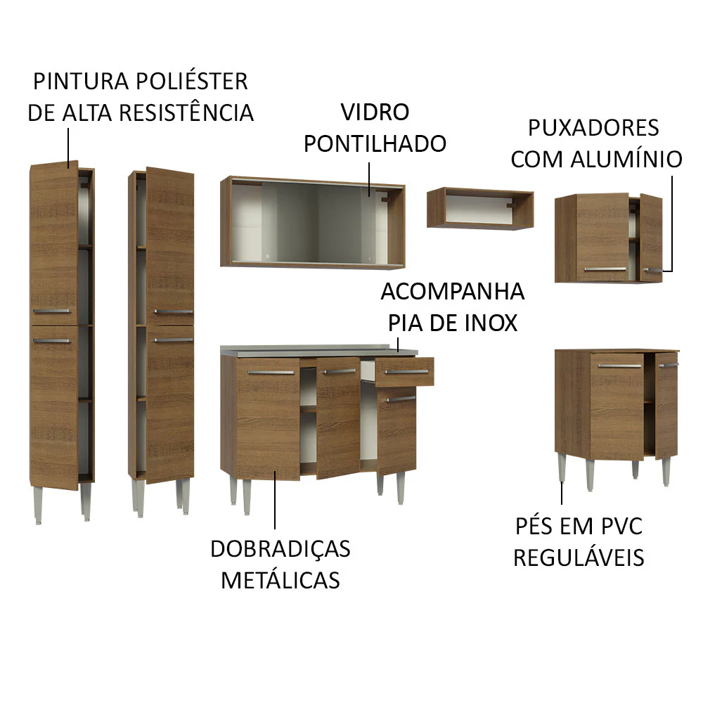 Armário de Cozinha Completa 293cm com Pia Rustic Emilly Madesa 06 - Image 4