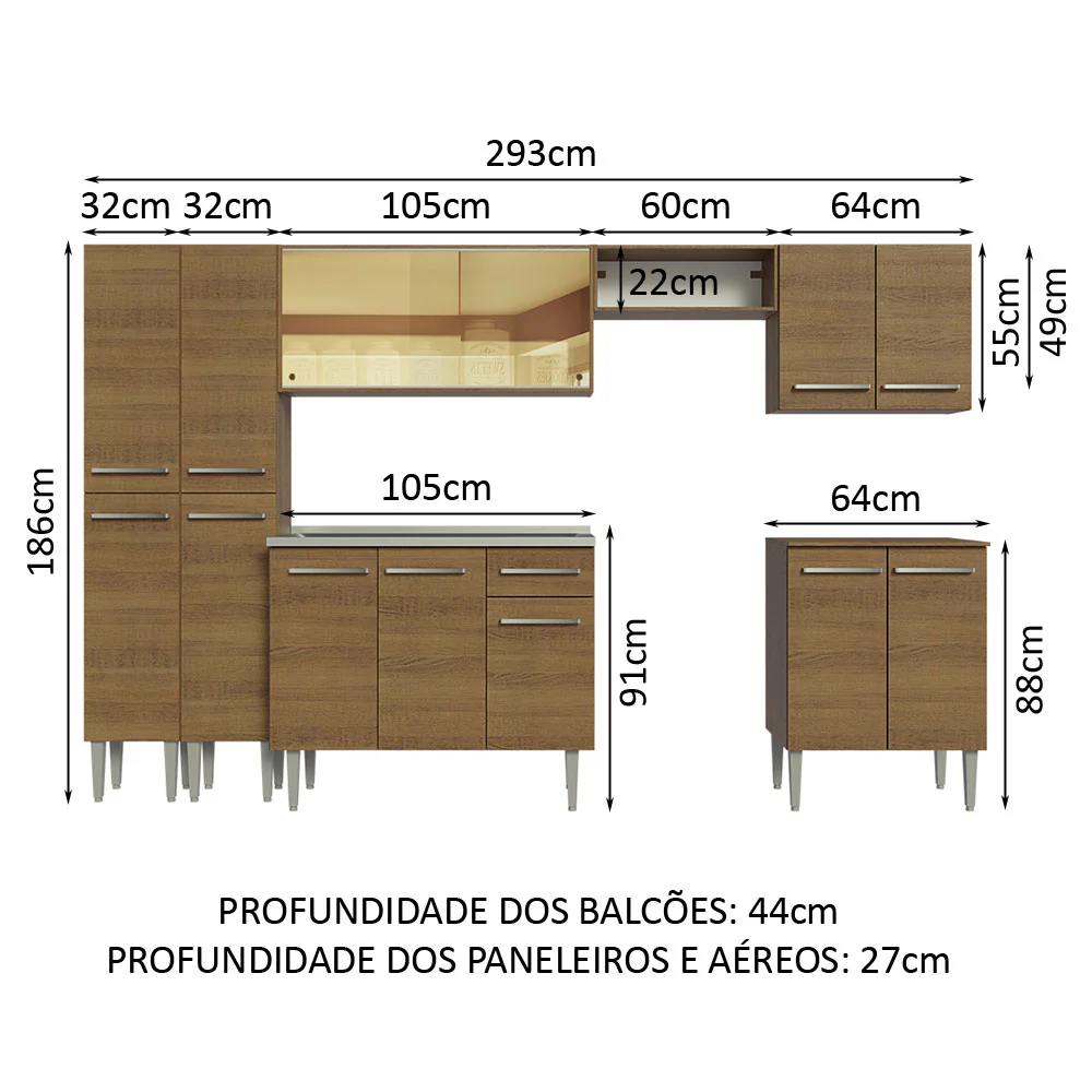 Armário de Cozinha Completa 293cm com Pia Rustic Emilly Madesa 07 - Image 3