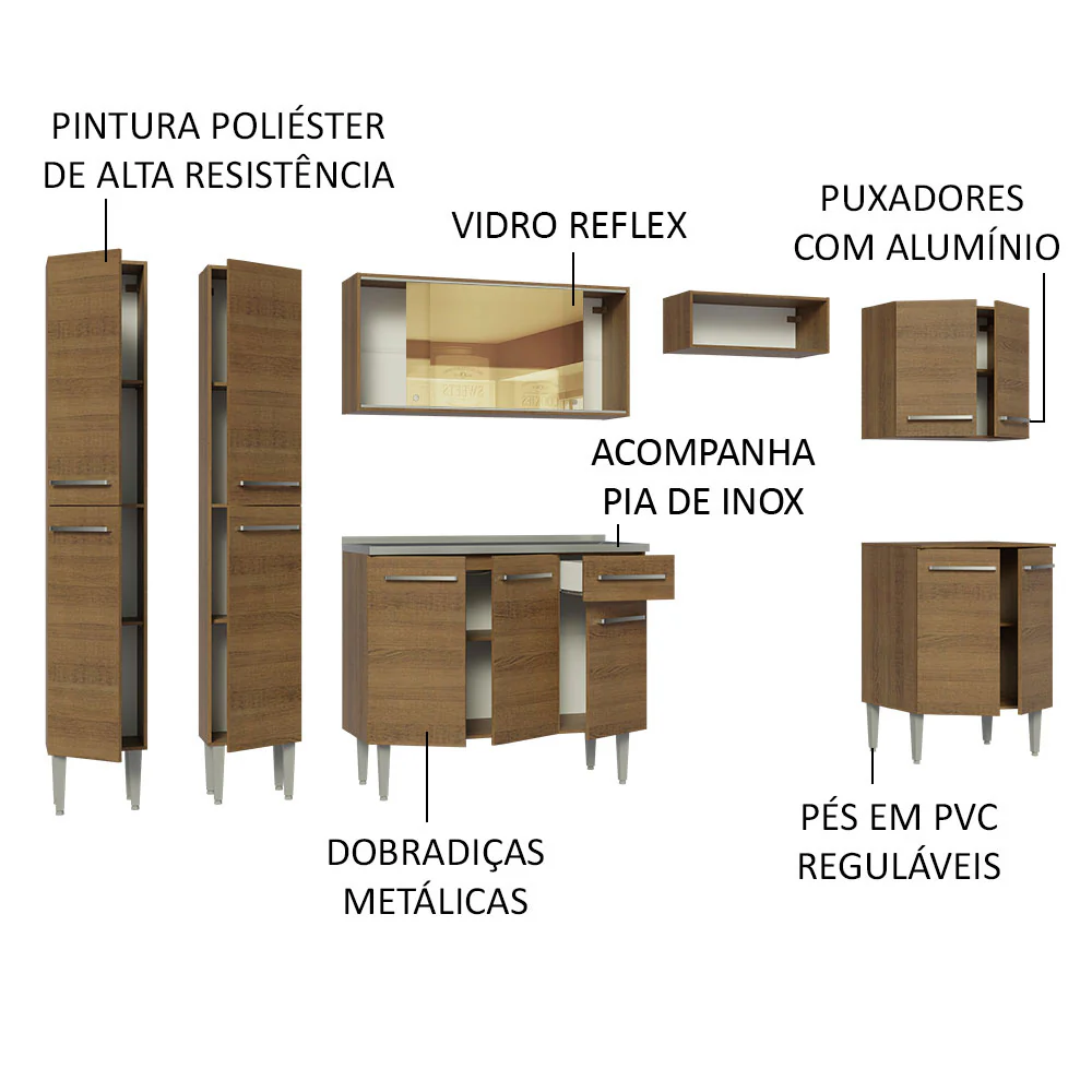 Armário de Cozinha Completa 293cm com Pia Rustic Emilly Madesa 07 - Image 4