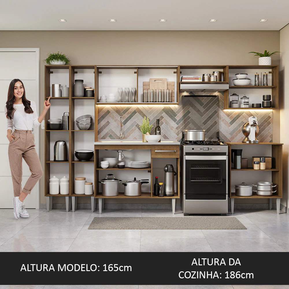 Armário de Cozinha Completa 293cm com Pia Rustic Emilly Madesa 07 - Image 5