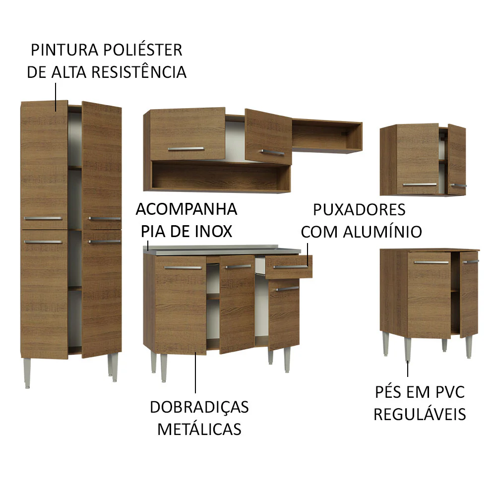 Armário de Cozinha Completa 293cm com Pia Rustic Emilly Madesa 08 - Image 4