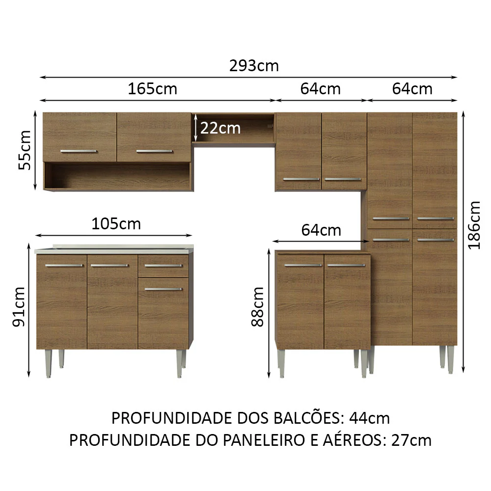 Armário de Cozinha Completa 293cm com Pia Rustic Emilly Madesa 09 - Image 3