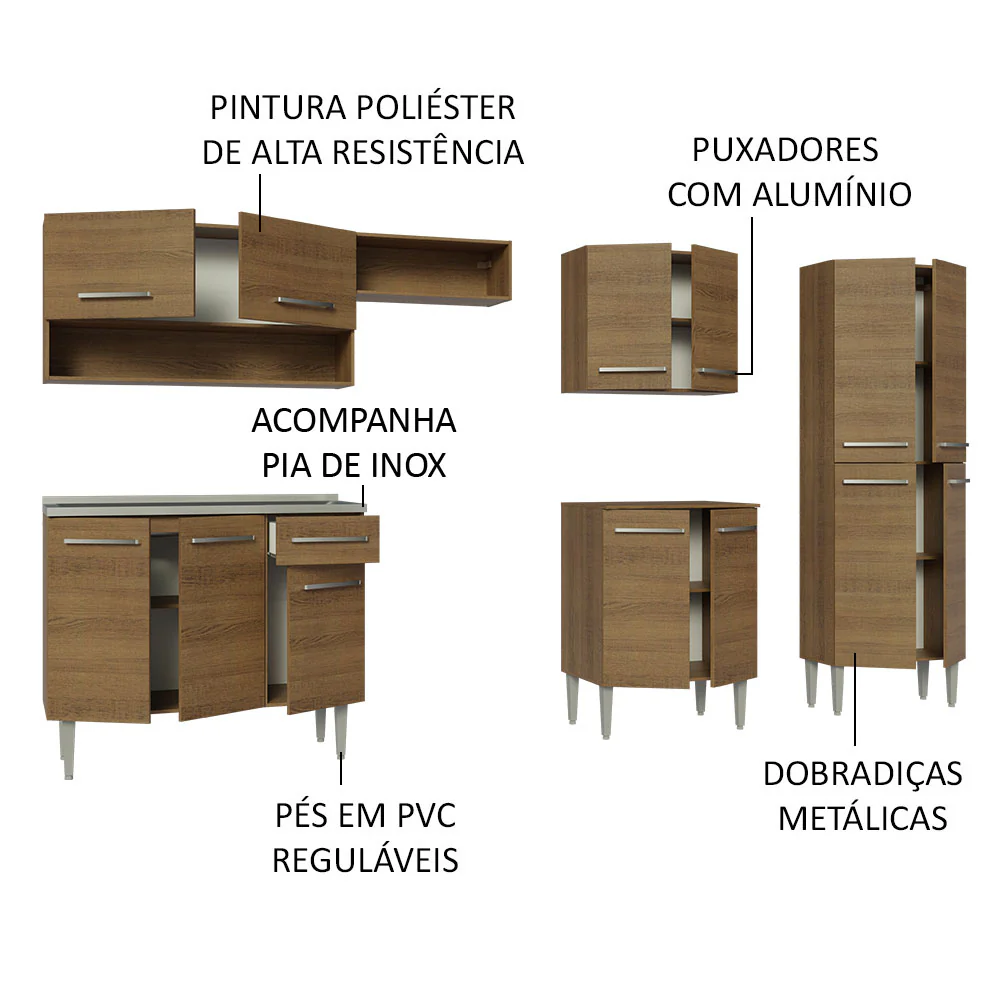 Armário de Cozinha Completa 293cm com Pia Rustic Emilly Madesa 09 - Image 4