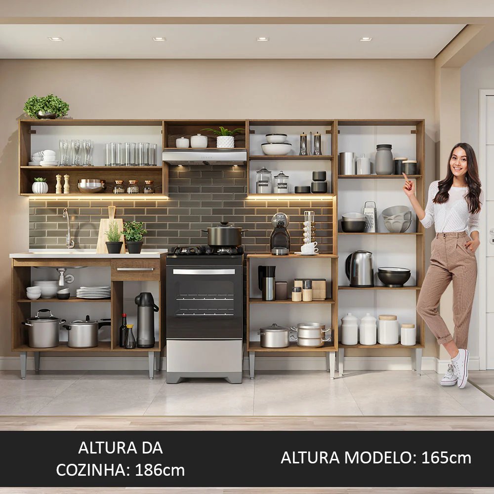 Armário de Cozinha Completa 293cm com Pia Rustic Emilly Madesa 09 - Image 5
