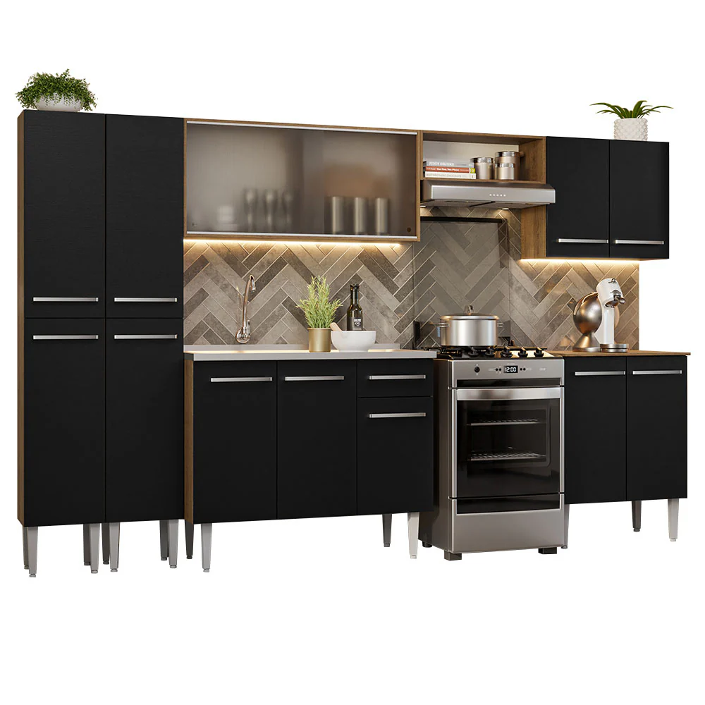 Armário de Cozinha Completa 293cm com Pia Rustic/Preto Emilly Madesa 06 - Image 2