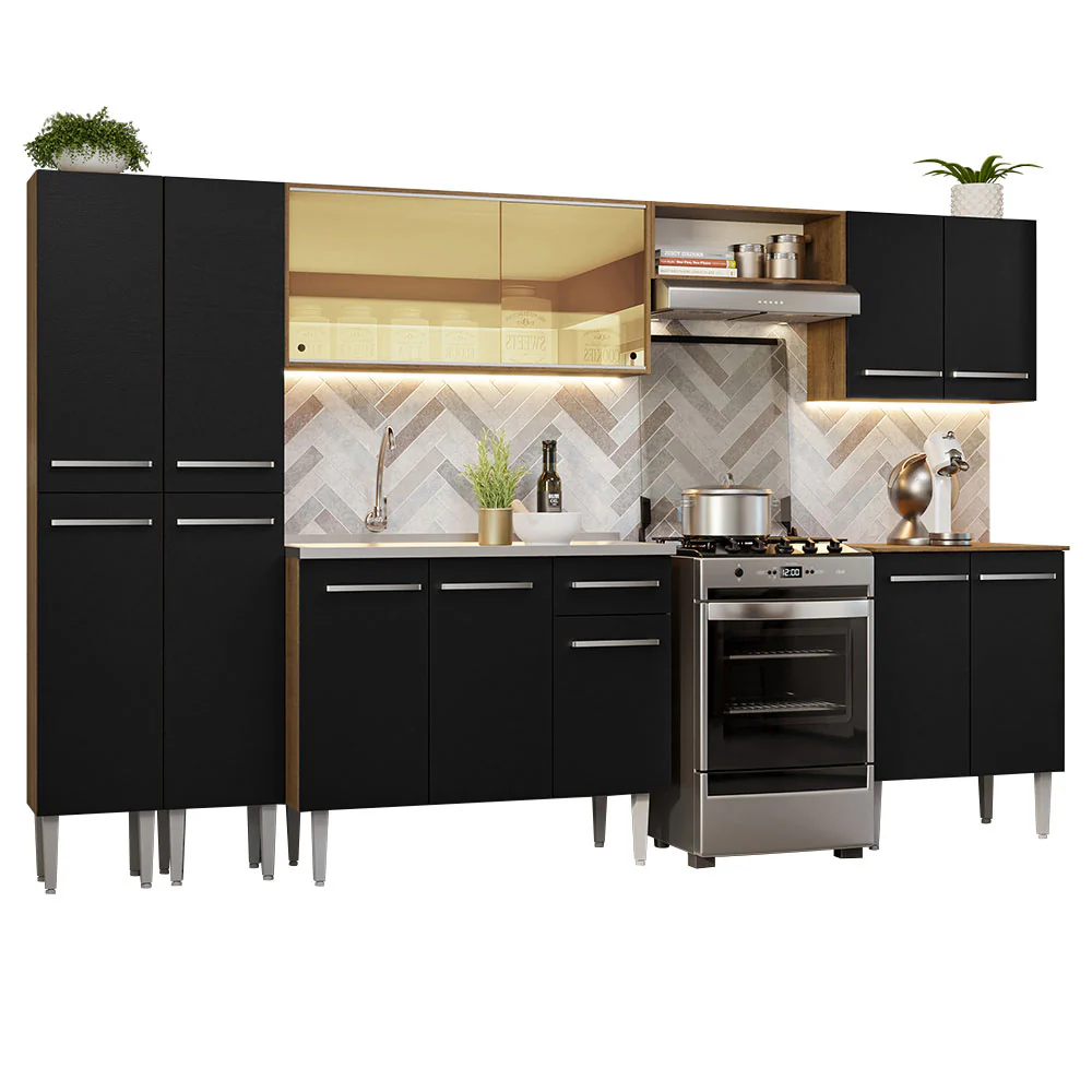 Armário de Cozinha Completa 293cm com Pia Rustic/Preto Emilly Madesa 07 - Image 2